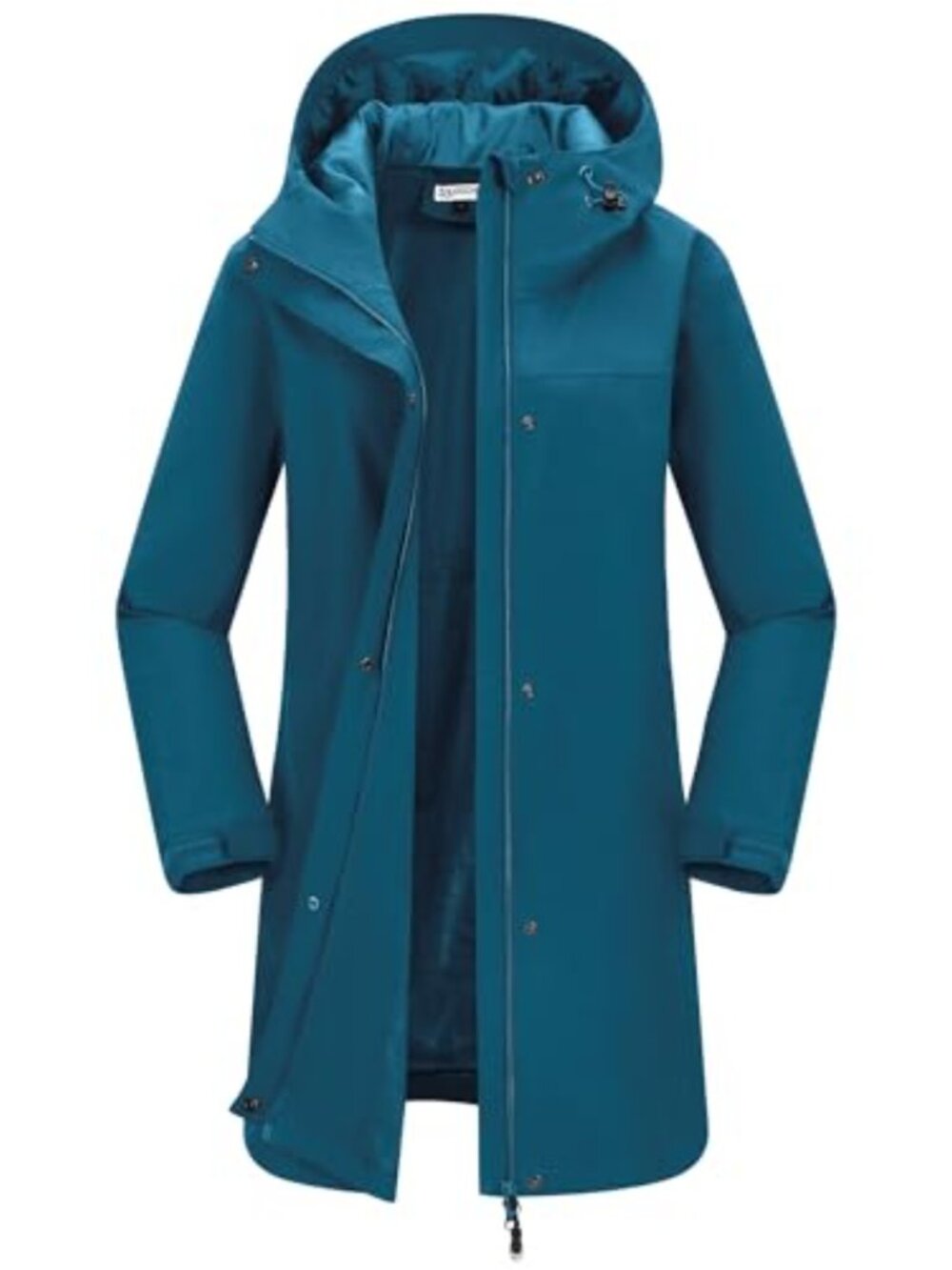 Women's Waterproof Rain Jacket Long Coat Hood Adjustable Waist Pockets